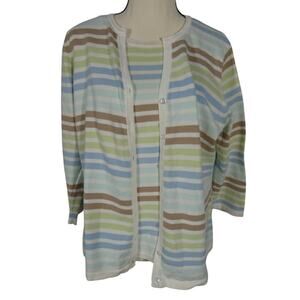 Croft & Barrow Women's Large Knit Layered Cardigan Shell Set Pastel Striped